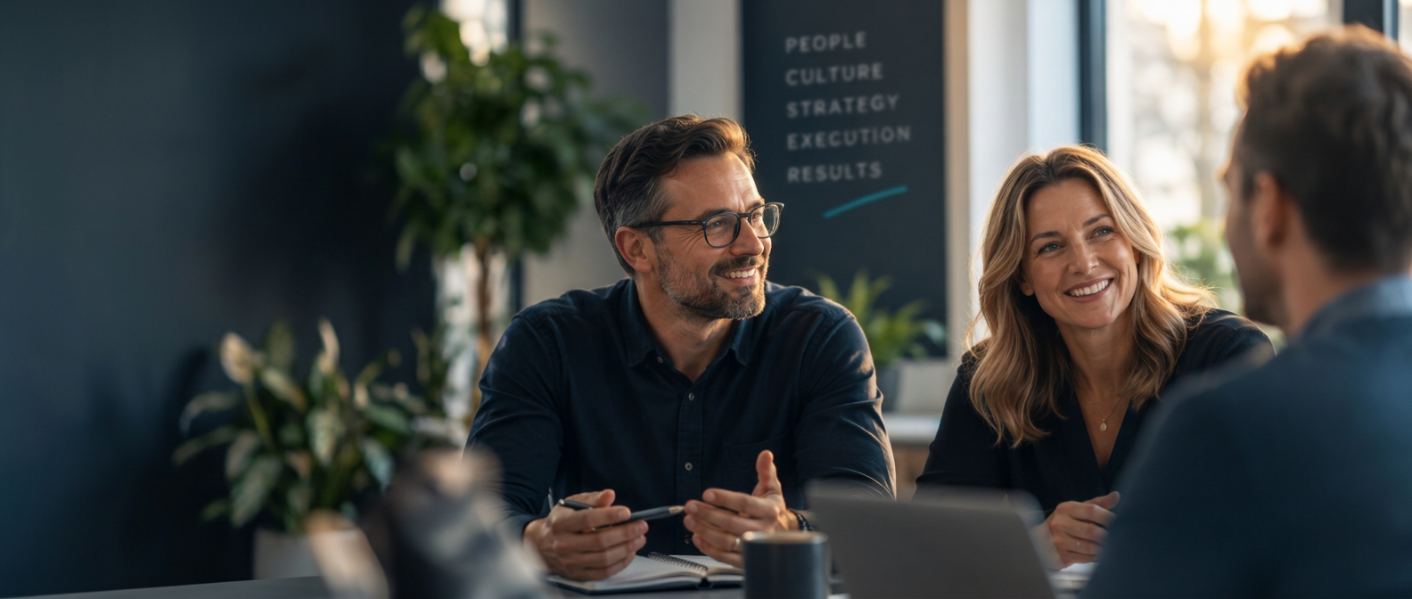 Business leaders in an open, candid conversation around a meeting table