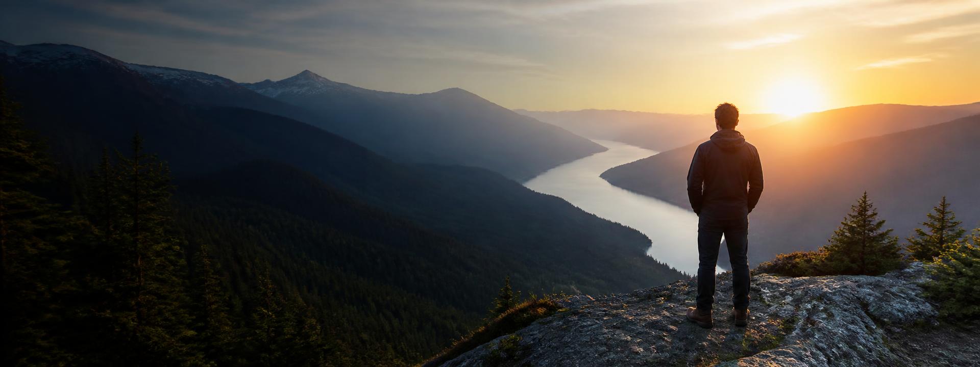 A bright mountain horizon at sunrise